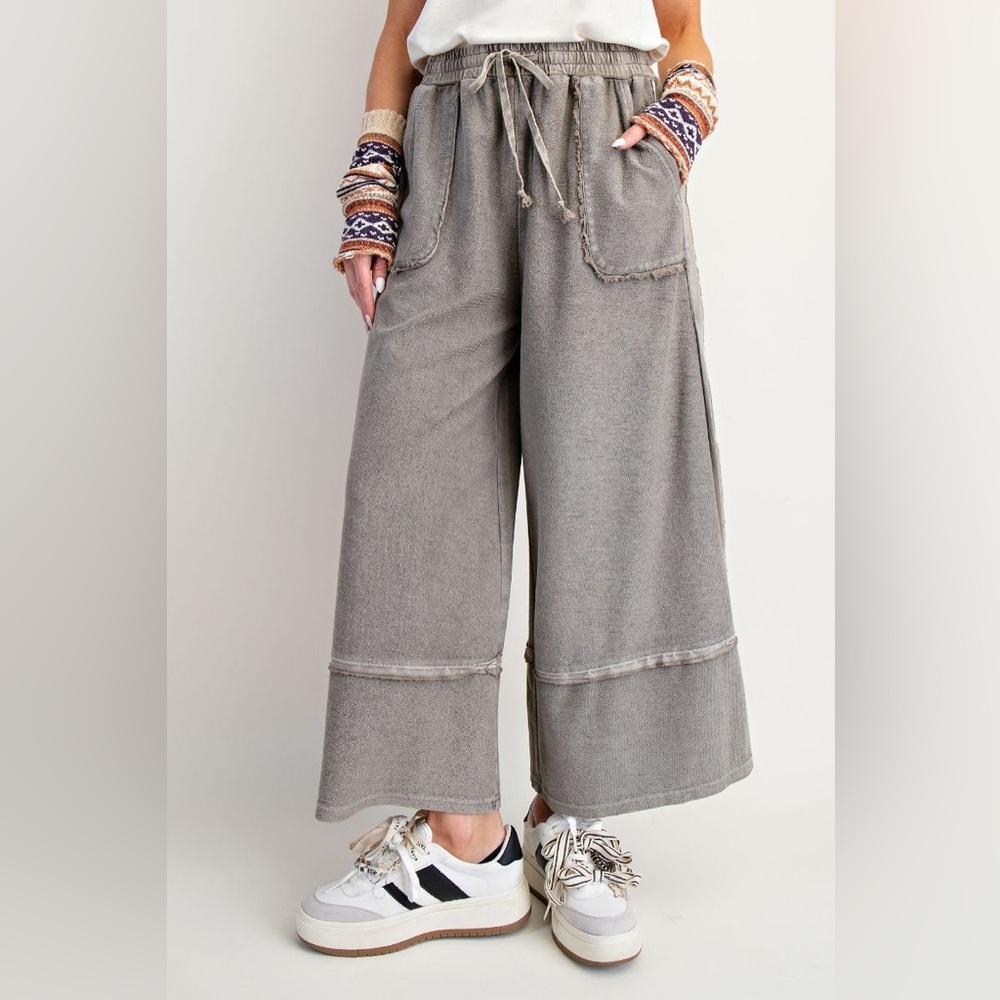 797 EASEL ASH MINERAL WASHED TERRY PALAZZO PANTS SML NWT - Picture 5 of 6